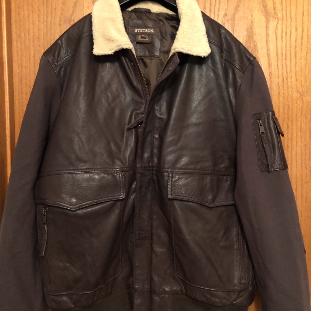 “Stetson” Leather and Canvas Coat